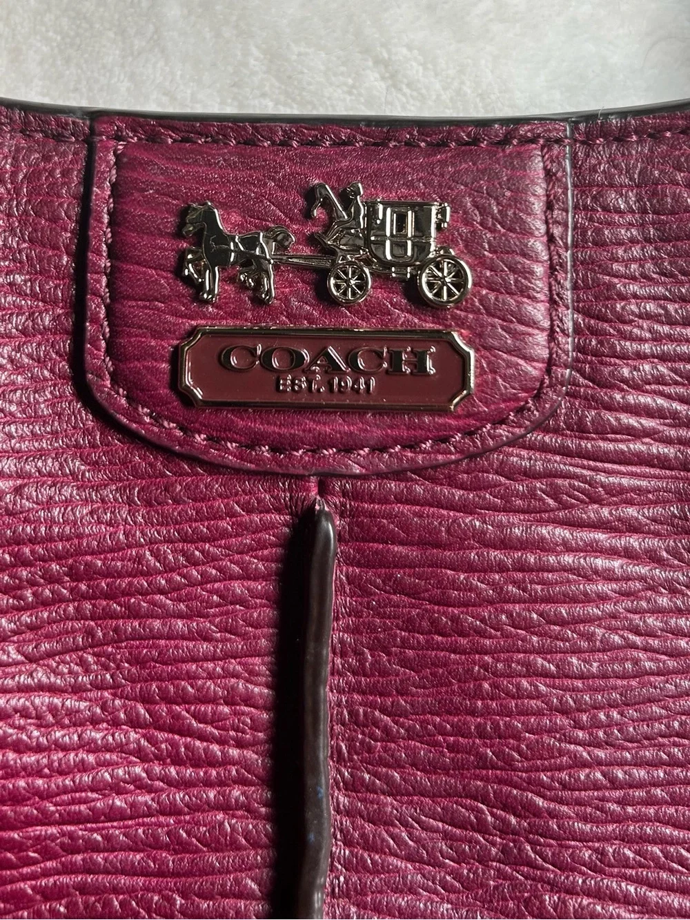 Coach Pebbled Leather Shoulder Bag in Berry with Gold Hardware